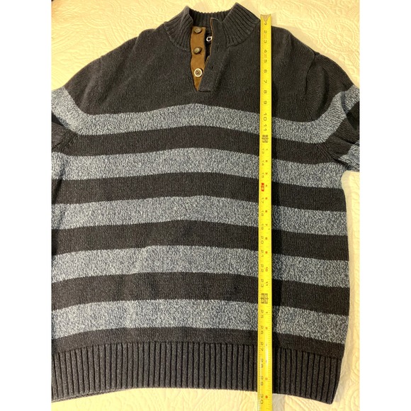 Chaps Old Money Sweater Men's XXL Navy stripe Cotton Pullover Elbow Patches Soft - Picture 5 of 11